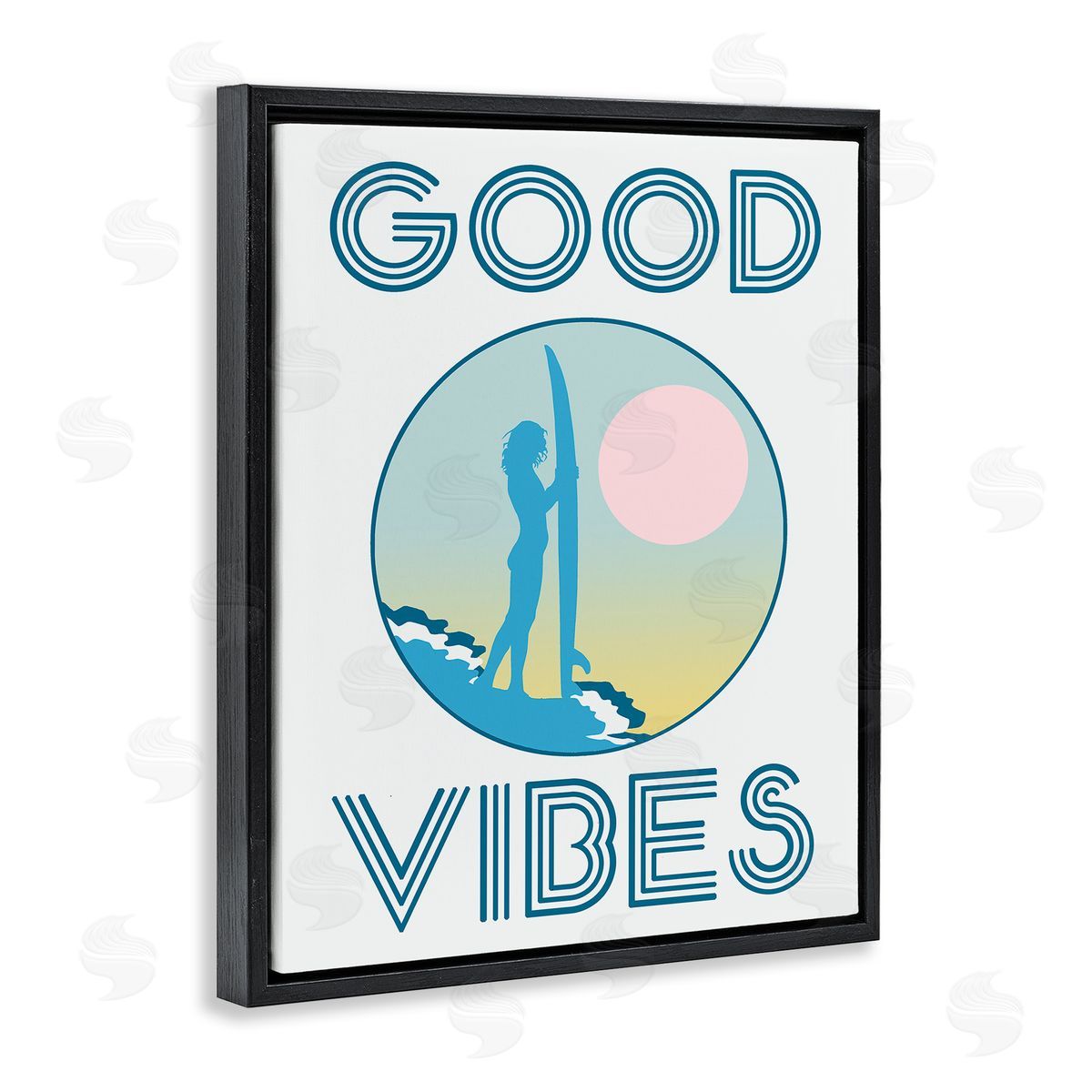 Stupell Studio Good Vibes Surfer Chick Sunset Black Floater Frame Canvas Art