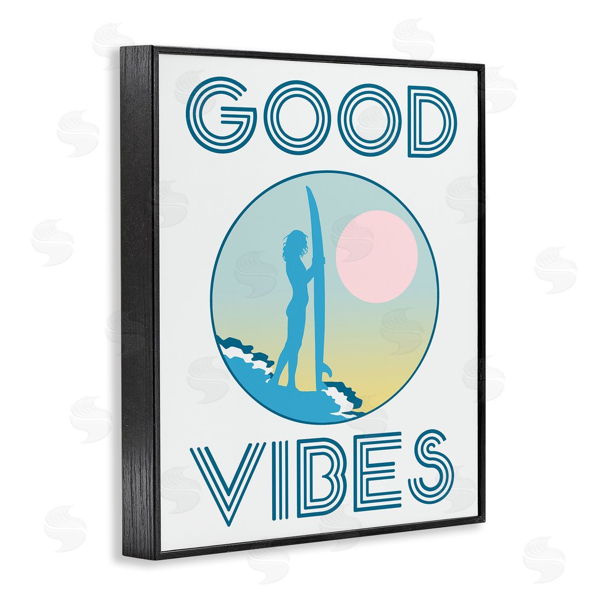 Stupell Studio Good Vibes Surfer Chick Sunset Black Framed Giclee Wall Art