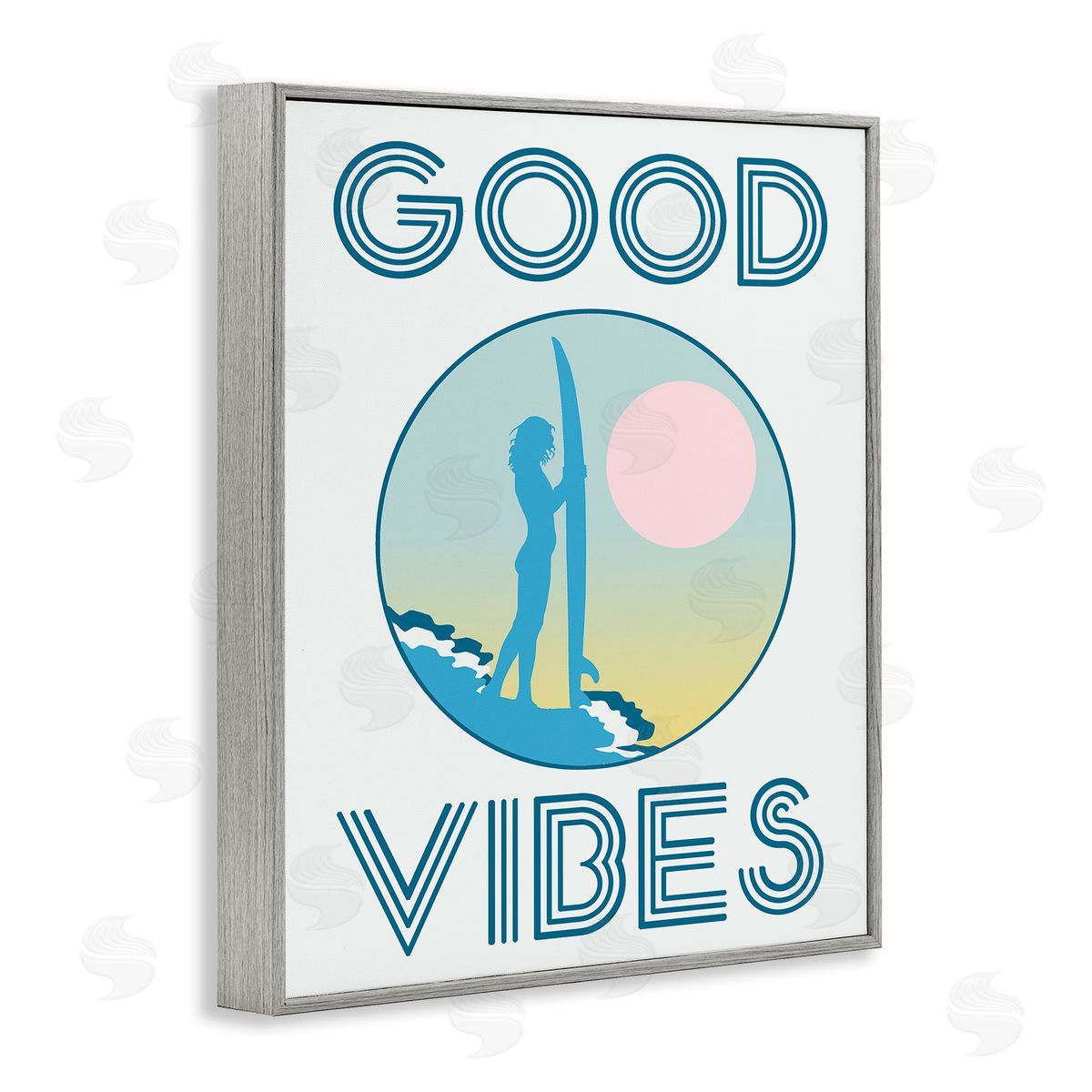 Stupell Studio Good Vibes Surfer Chick Sunset Gray Framed Giclee Wall Art