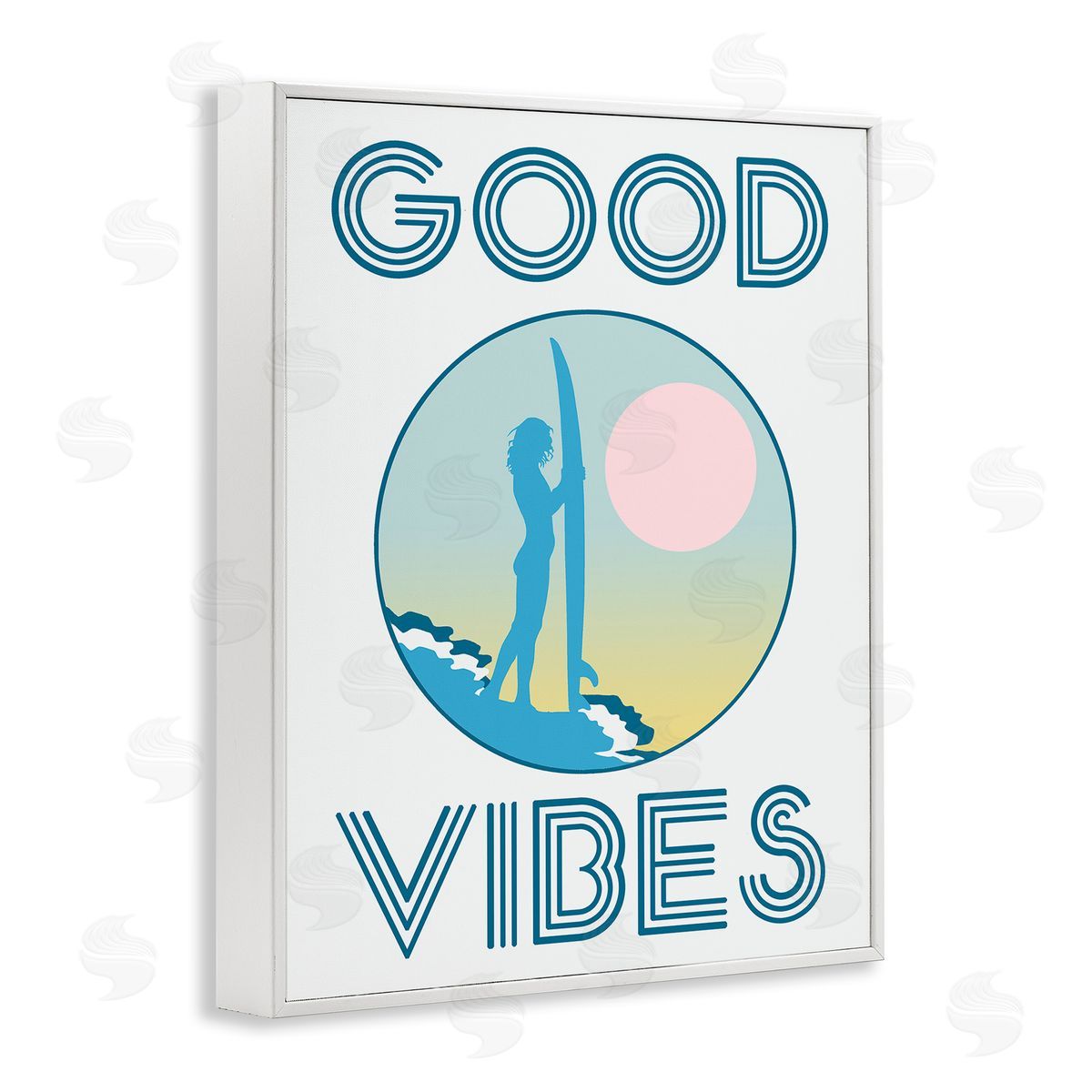 Stupell Studio Good Vibes Surfer Chick Sunset White Framed Giclee Wall Art