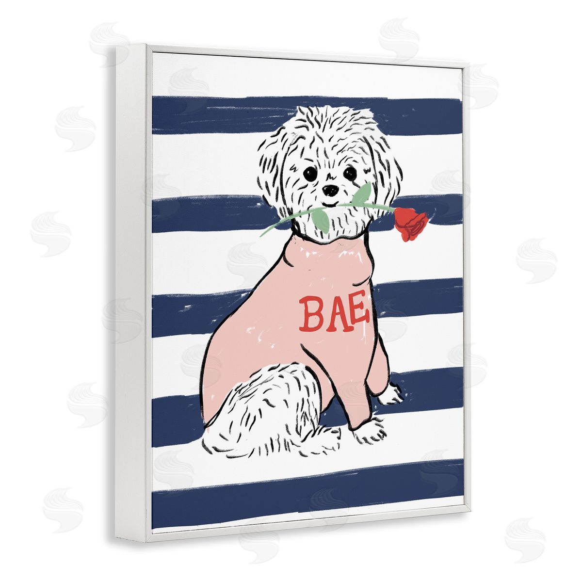 Stupell Studio Romantic Bichon Puppy Pink Sweater White Framed Giclee Wall Art