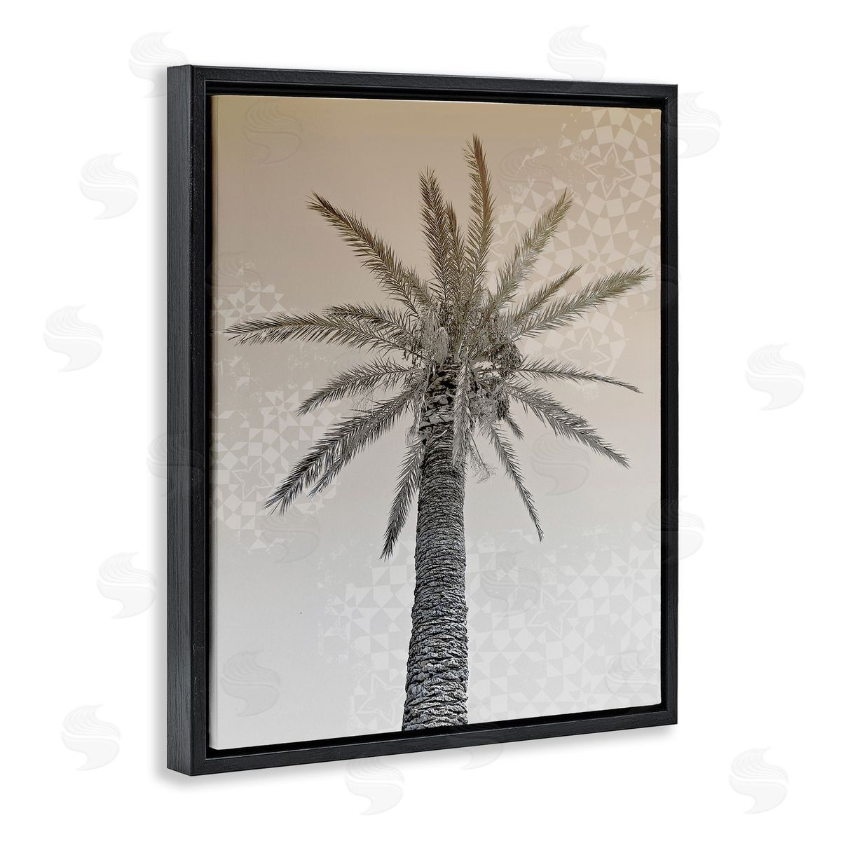 Stupell Studio Sepia Palm Tree Geometric Pattern Black Floater Frame Canvas Art