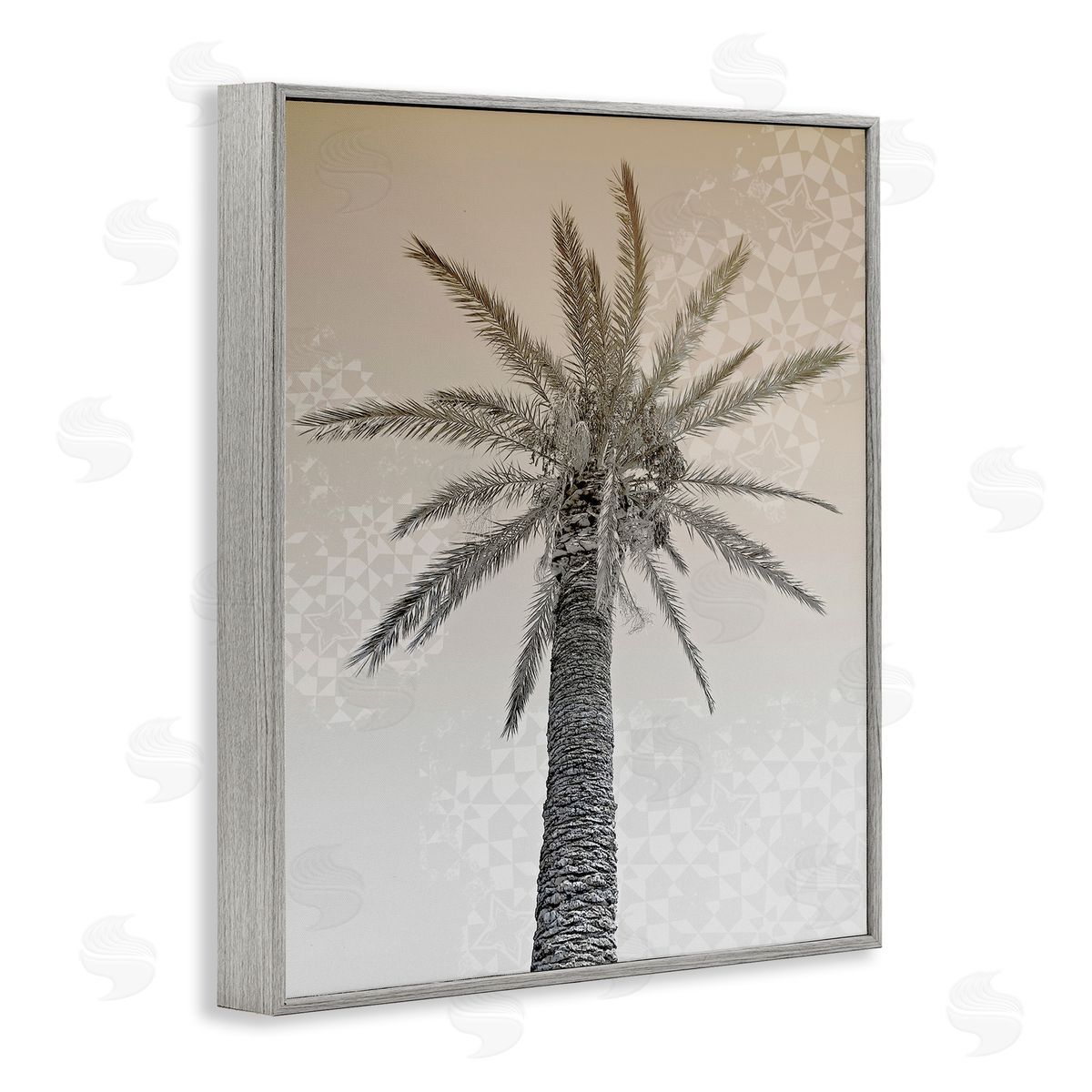 Stupell Studio Sepia Palm Tree Geometric Pattern Gray Framed Giclee Wall Art