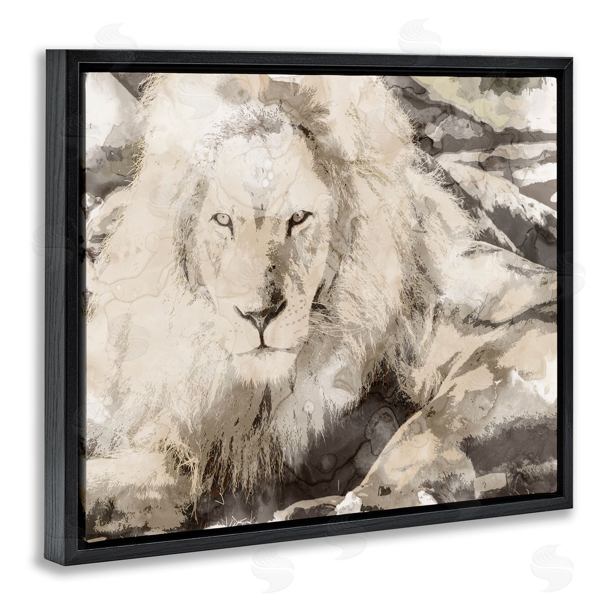 Stupell Studio Abstract Sepia Jungle Lion Portrait Black Floater Frame Canvas Art