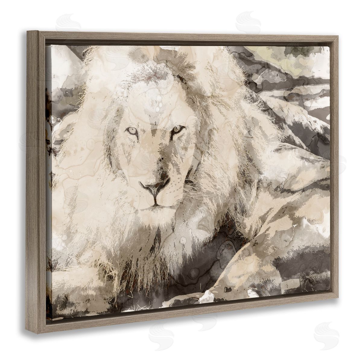 Stupell Studio Abstract Sepia Jungle Lion Portrait Brown Floater Frame Canvas Art