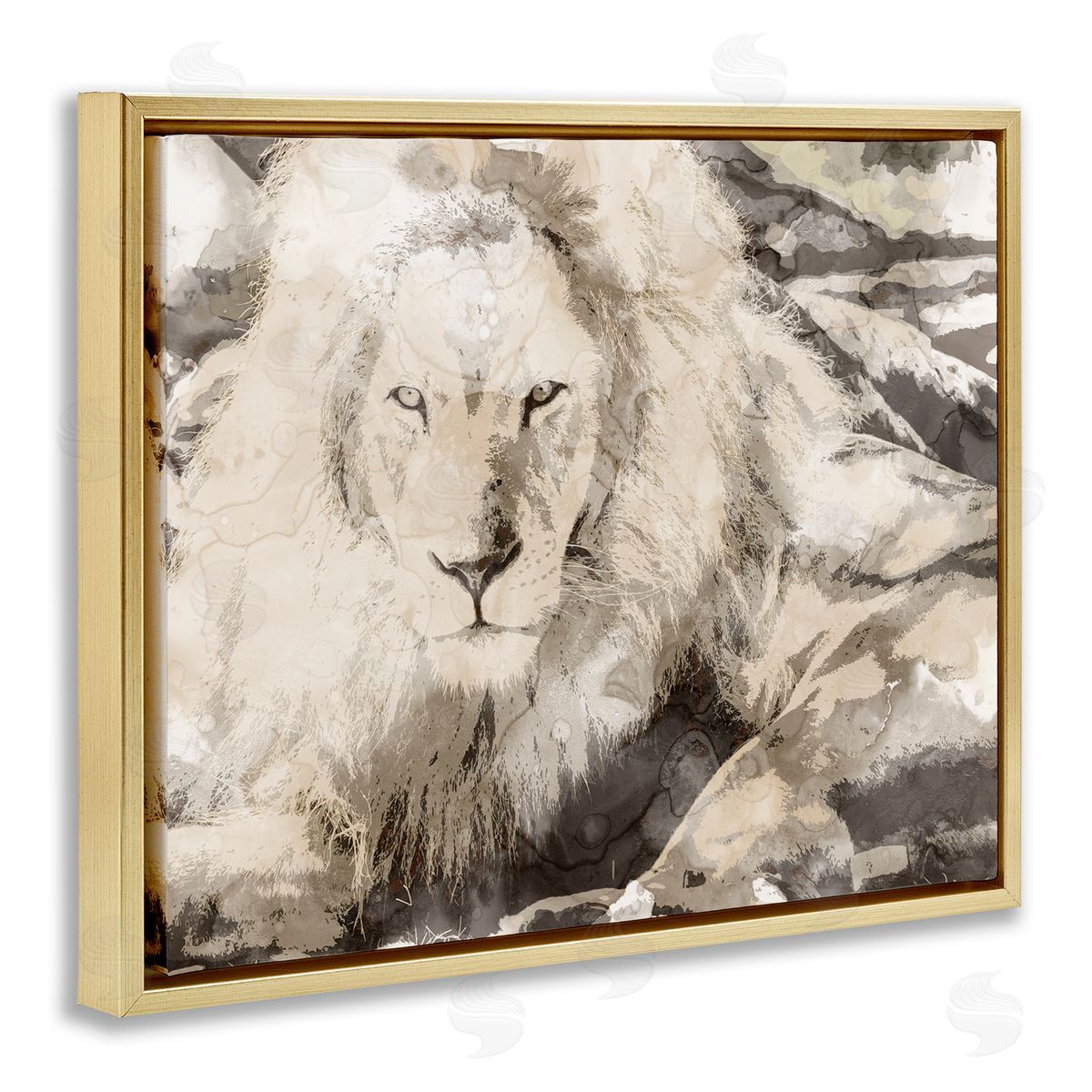 Stupell Studio Abstract Sepia Jungle Lion Portrait Gold Floater Frame Canvas Art