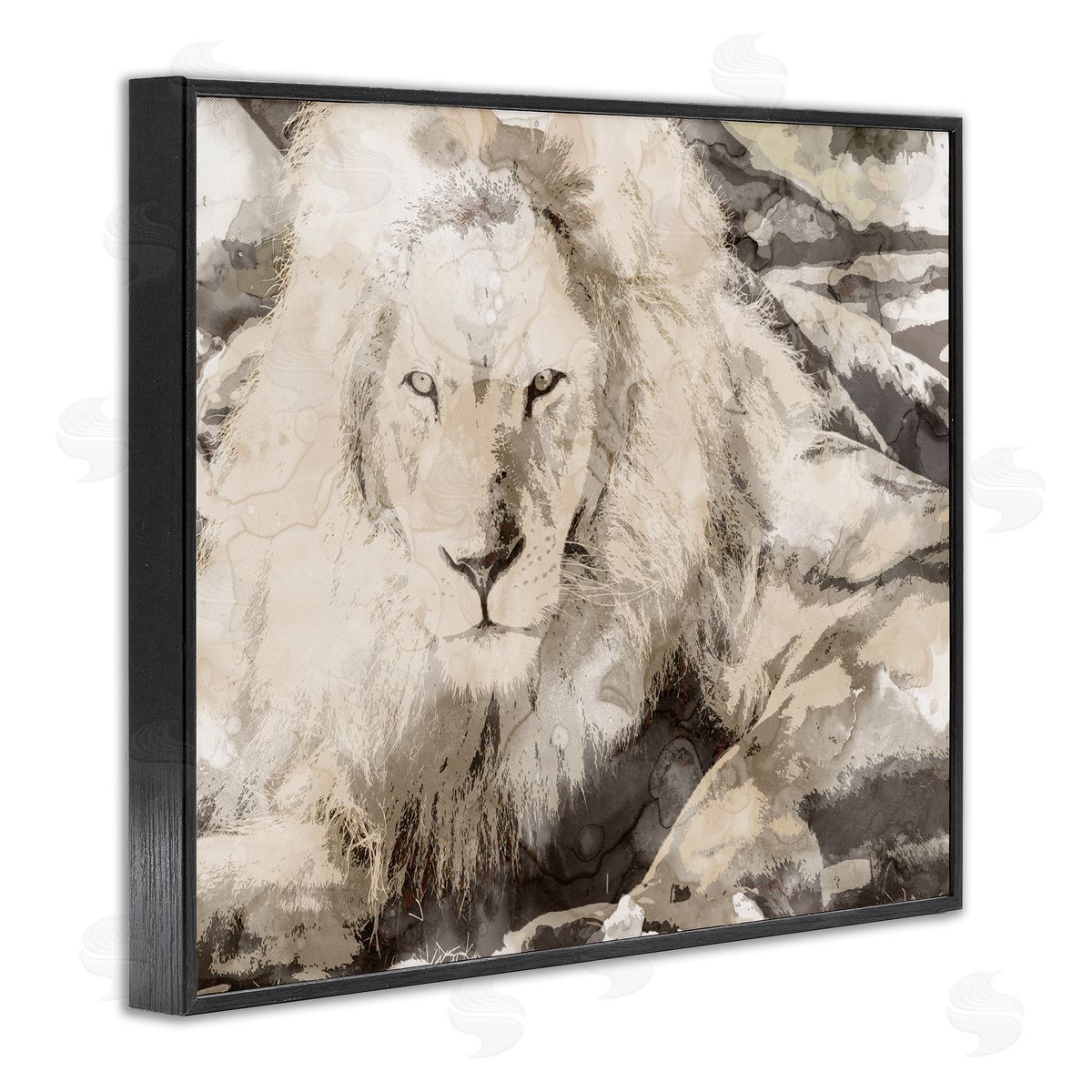Stupell Studio Abstract Sepia Jungle Lion Portrait Black Framed Giclee Wall Art