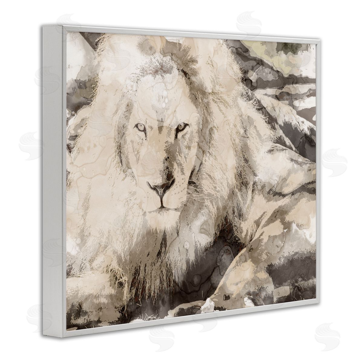 Stupell Studio Abstract Sepia Jungle Lion Portrait White Framed Giclee Wall Art