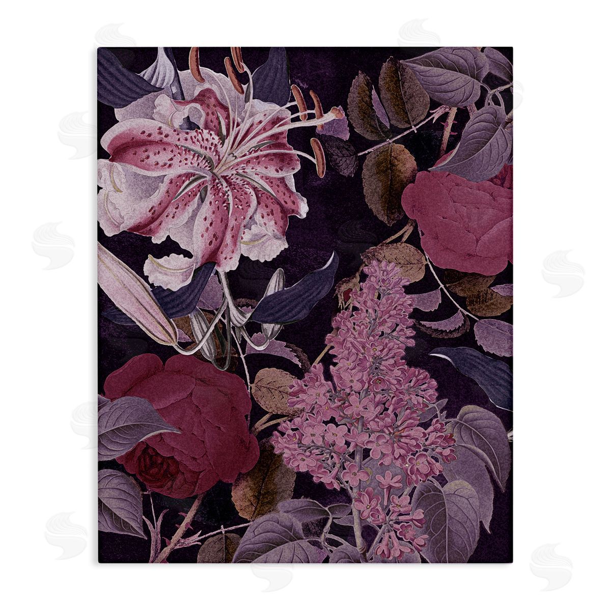 Stupell Studio Vintage Purple Bohemian Floral Illustration Canvas Wall Art