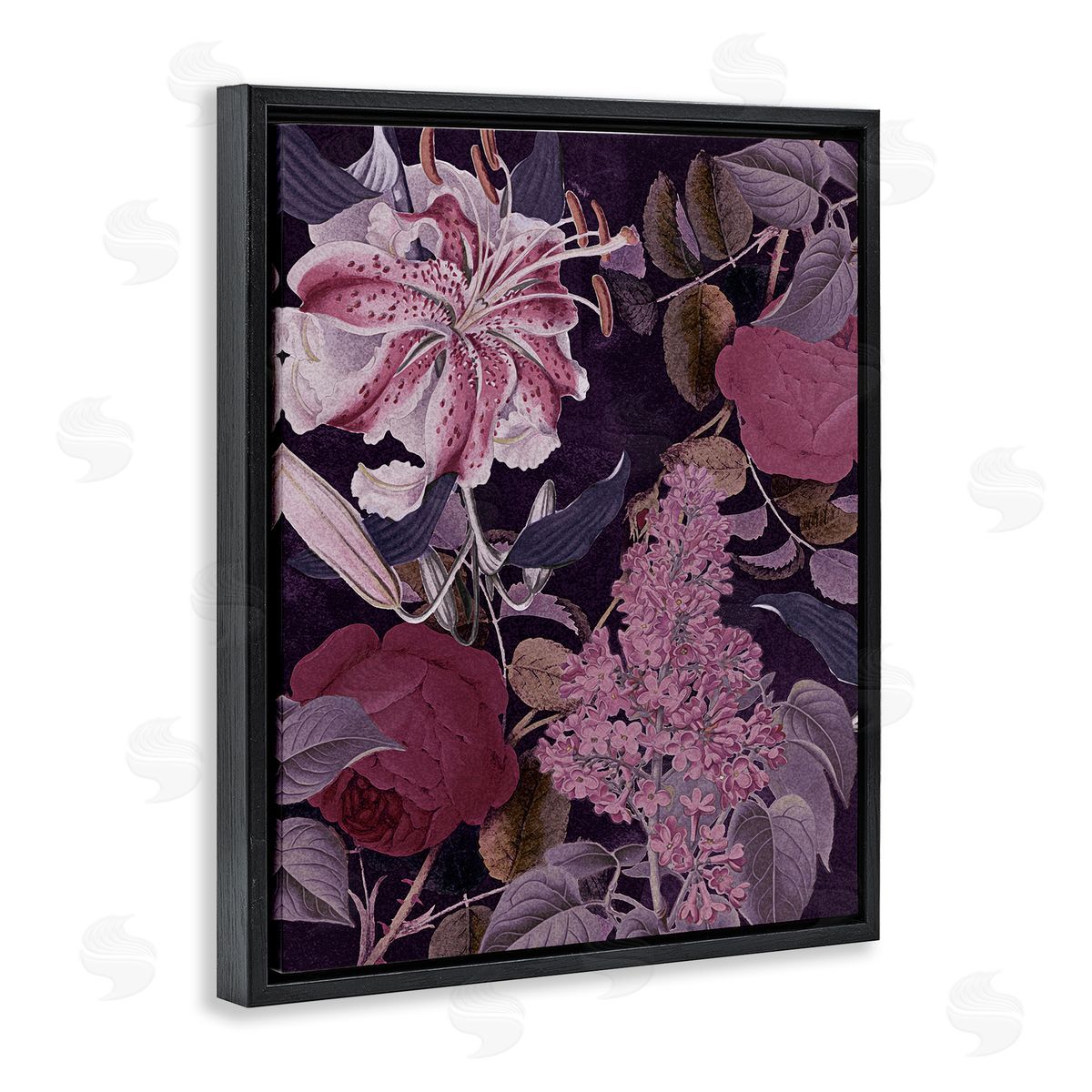 Stupell Studio Vintage Purple Bohemian Floral Illustration Black Floater Frame Canvas Art