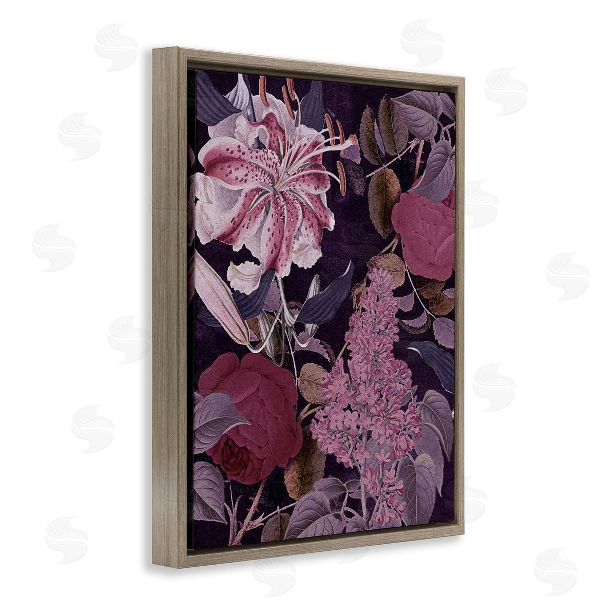 Stupell Studio Vintage Purple Bohemian Floral Illustration Brown Floater Frame Canvas Art