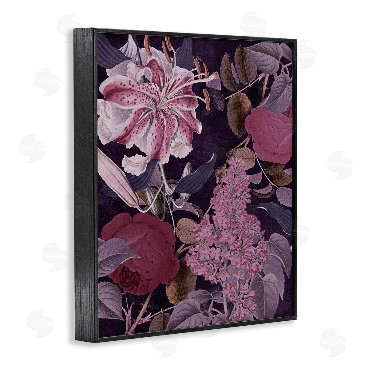 Stupell Studio Vintage Purple Bohemian Floral Illustration Black Framed Giclee Wall Art
