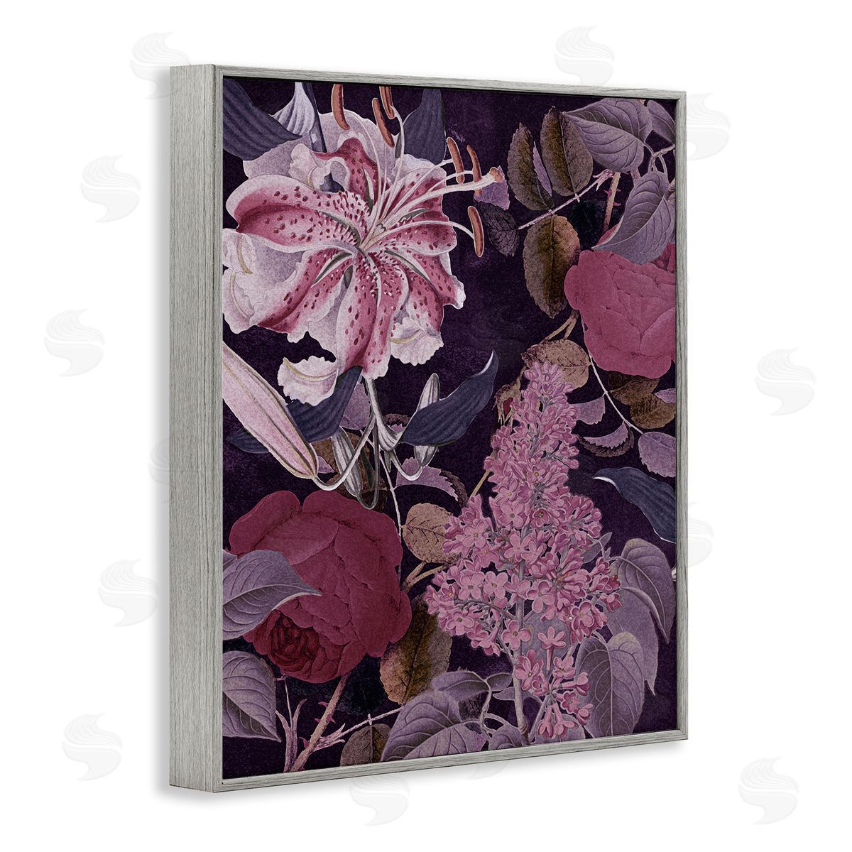Stupell Studio Vintage Purple Bohemian Floral Illustration Gray Framed Giclee Wall Art