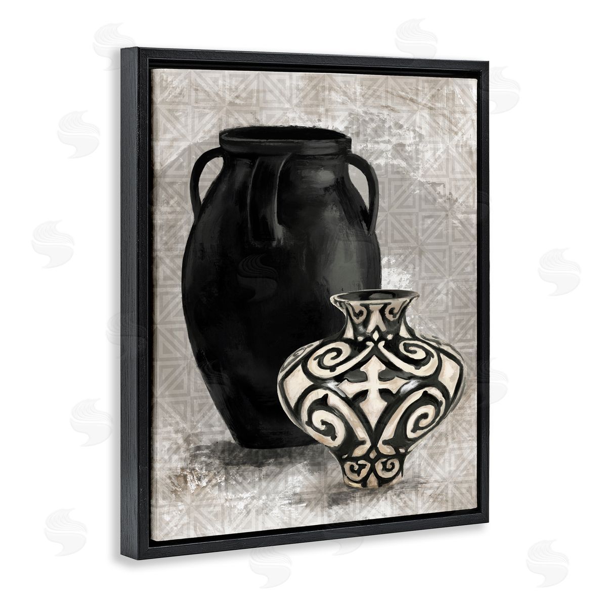 Stupell Studio Ornate Ceramics over Grey Pattern Black Floater Frame Canvas Art
