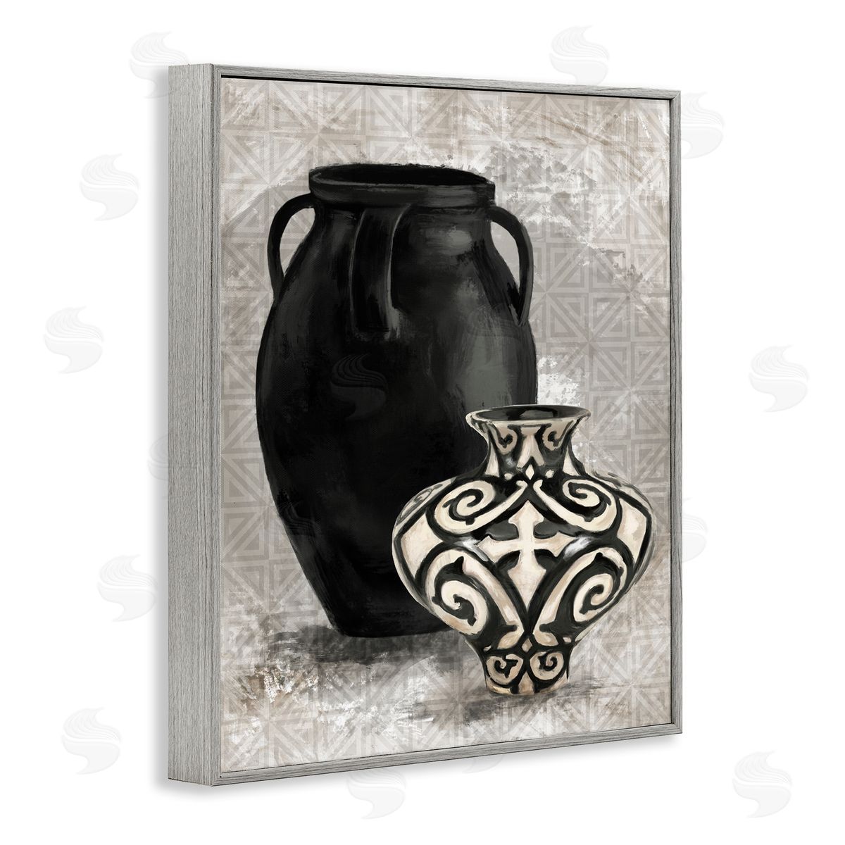 Stupell Studio Ornate Ceramics over Grey Pattern Gray Framed Giclee Wall Art