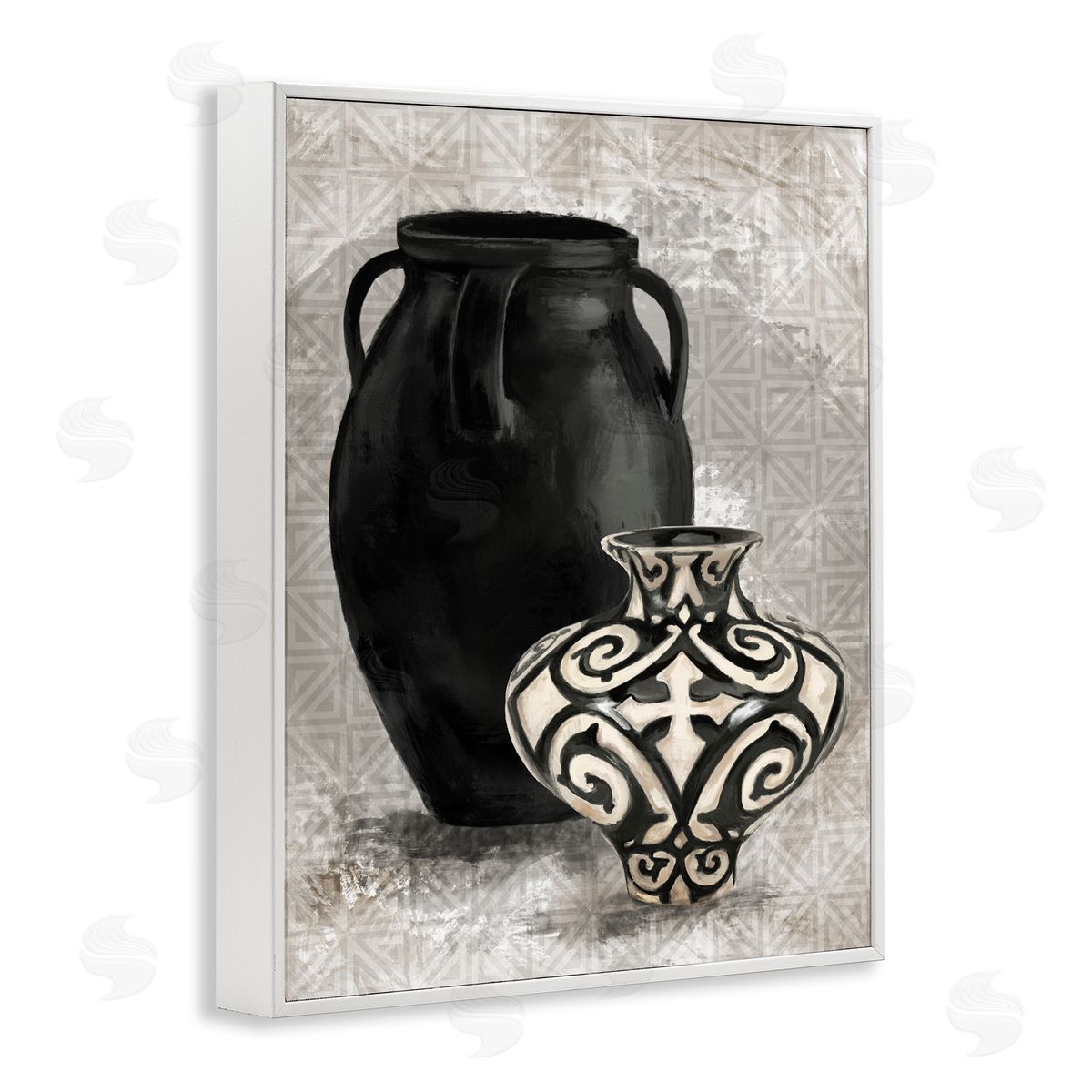 Stupell Studio Ornate Ceramics over Grey Pattern White Framed Giclee Wall Art