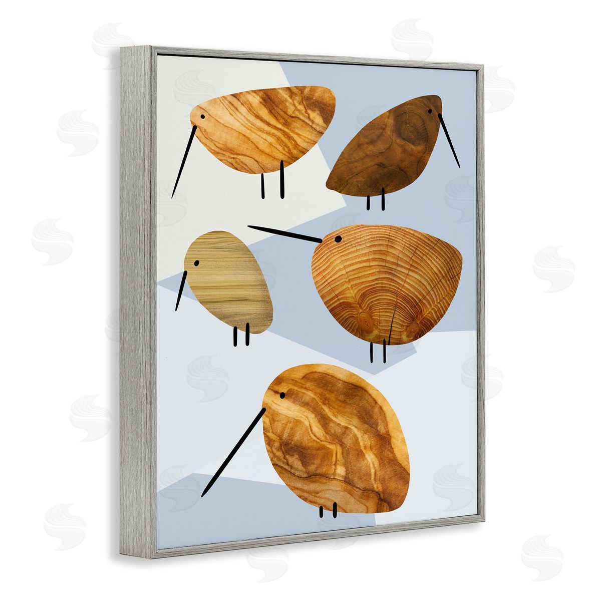 Stupell Studio Abstract Tree Pattern Birds Geometric Shapes Gray Framed Giclee Wall Art