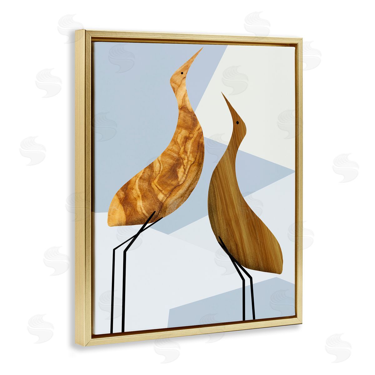 Stupell Studio Tall Tree Pattern Birds Geometric Shapes Gold Floater Frame Canvas Art