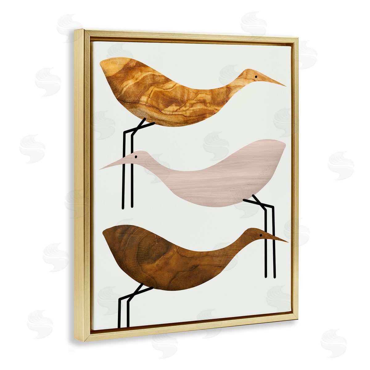 Stupell Studio Tree Pattern Storks Minimal Birds Gold Floater Frame Canvas Art