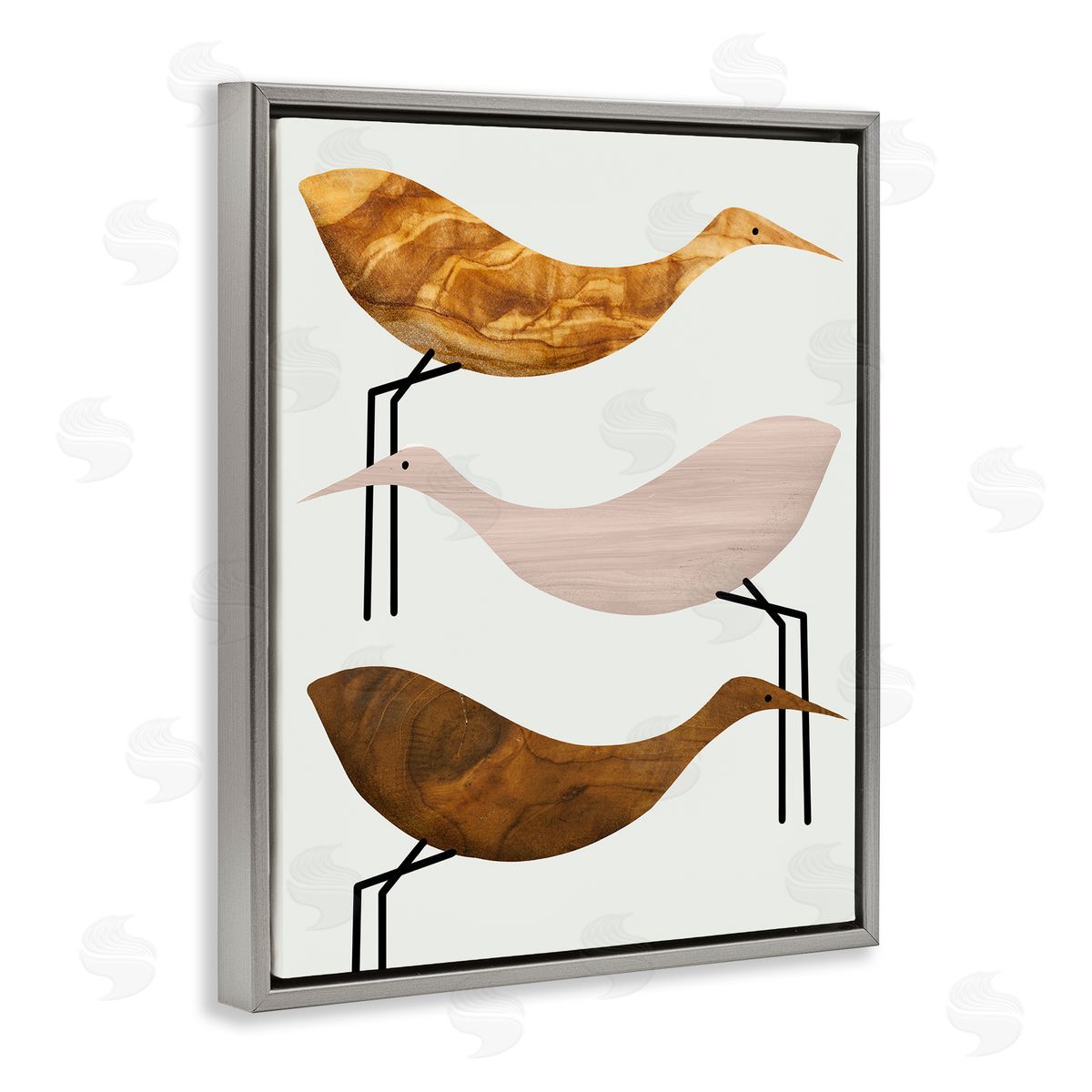 Stupell Studio Tree Pattern Storks Minimal Birds Gray Floater Frame Canvas Art