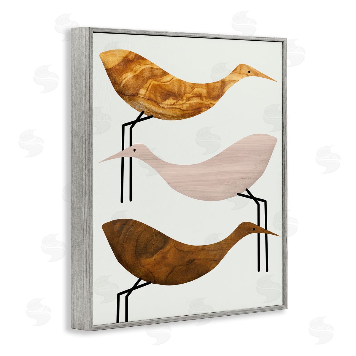 Stupell Studio Tree Pattern Storks Minimal Birds Gray Framed Giclee Wall Art