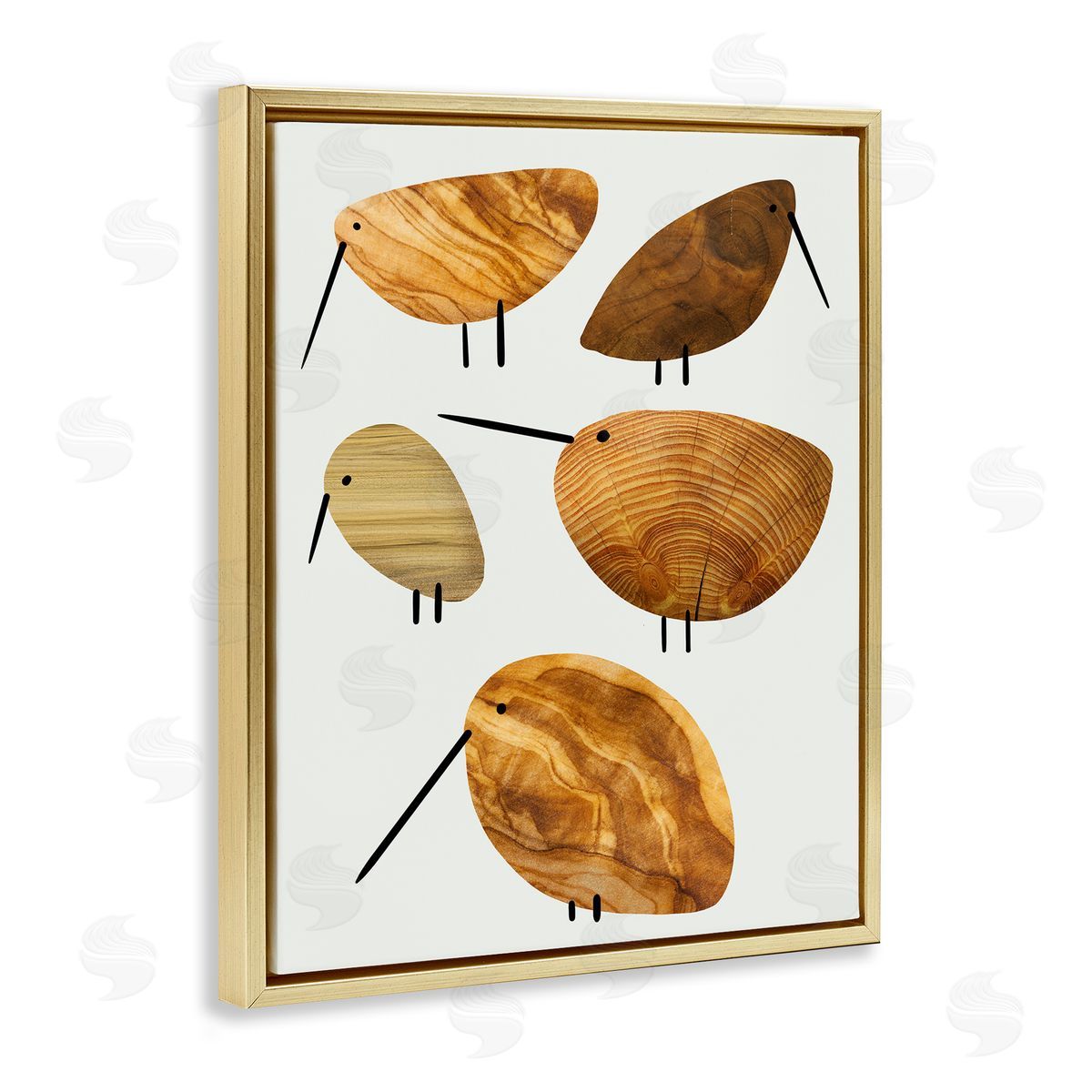 Stupell Studio Cute Tree Patterned Birds Rustic Gold Floater Frame Canvas Art