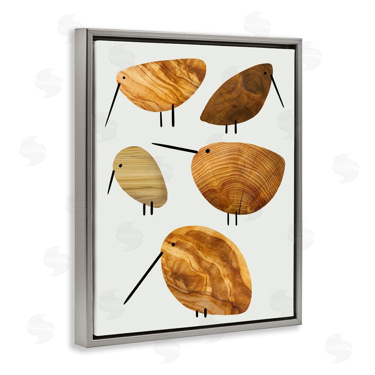 Stupell Studio Cute Tree Patterned Birds Rustic Gray Floater Frame Canvas Art