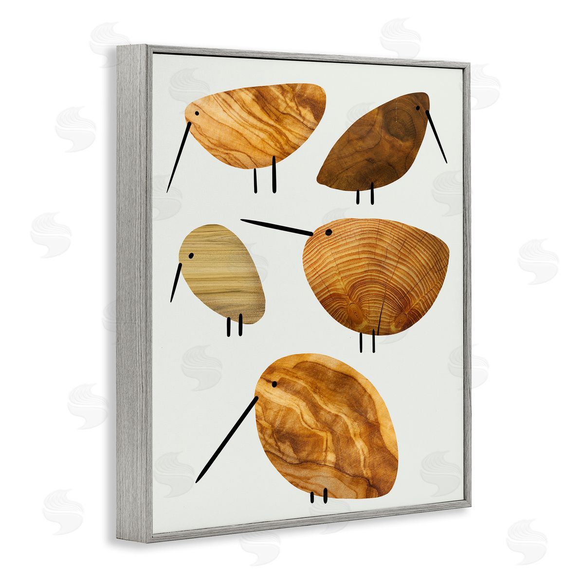 Stupell Studio Cute Tree Patterned Birds Rustic Gray Framed Giclee Wall Art
