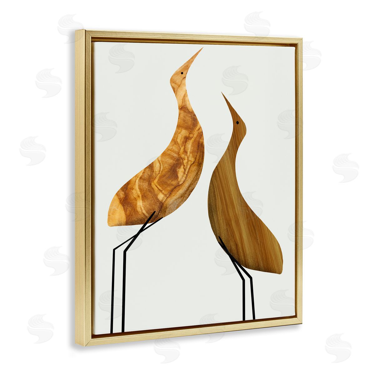 Stupell Studio Modern Rustic Tree Patterned Birds Gold Floater Frame Canvas Art