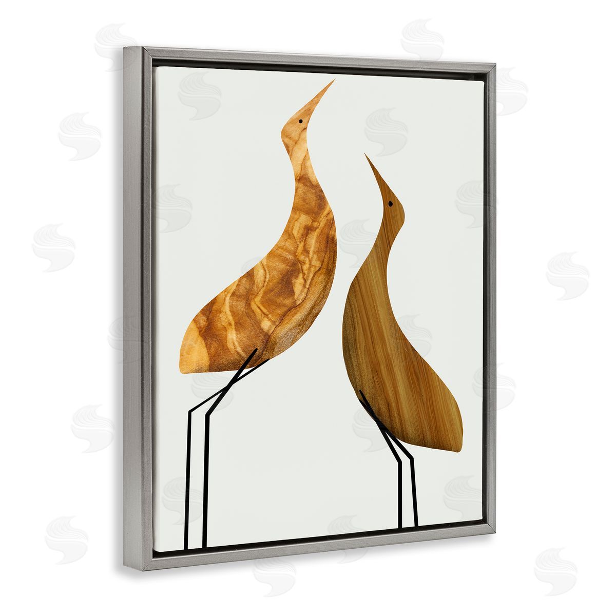 Stupell Studio Modern Rustic Tree Patterned Birds Gray Floater Frame Canvas Art