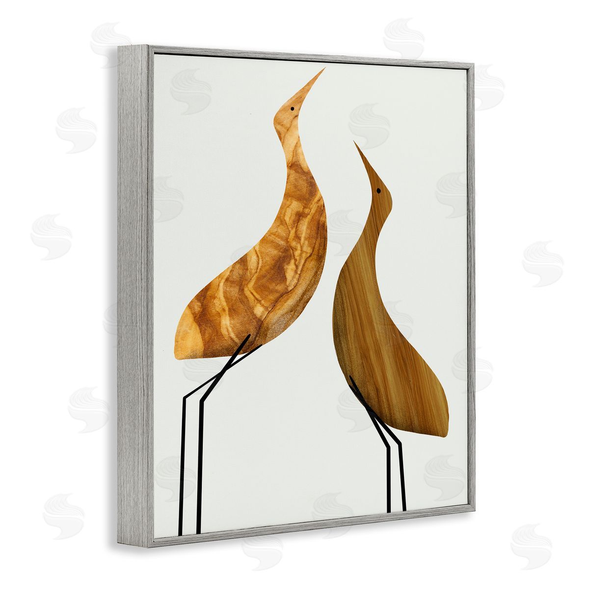 Stupell Studio Modern Rustic Tree Patterned Birds Gray Framed Giclee Wall Art