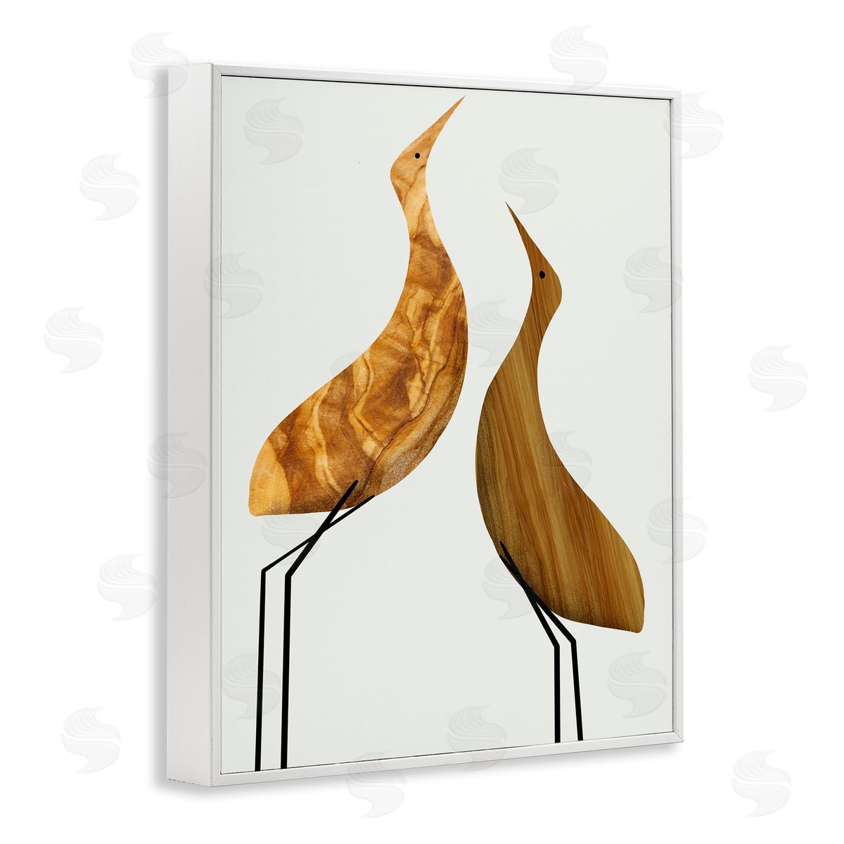 Stupell Studio Modern Rustic Tree Patterned Birds White Framed Giclee Wall Art