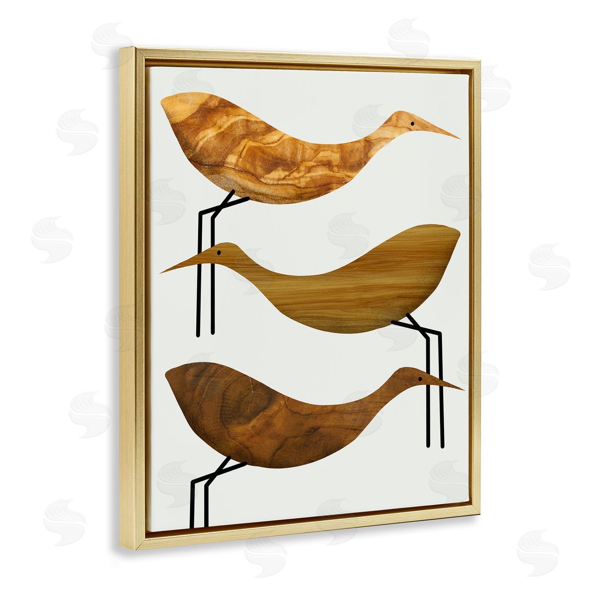 Stupell Studio Abstract Wooden Pattern Storks Rustic Gold Floater Frame Canvas Art