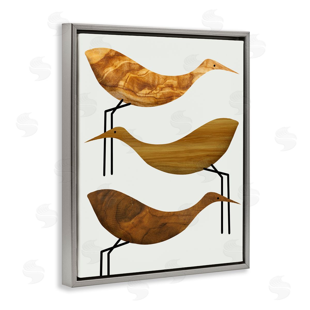 Stupell Studio Abstract Wooden Pattern Storks Rustic Gray Floater Frame Canvas Art