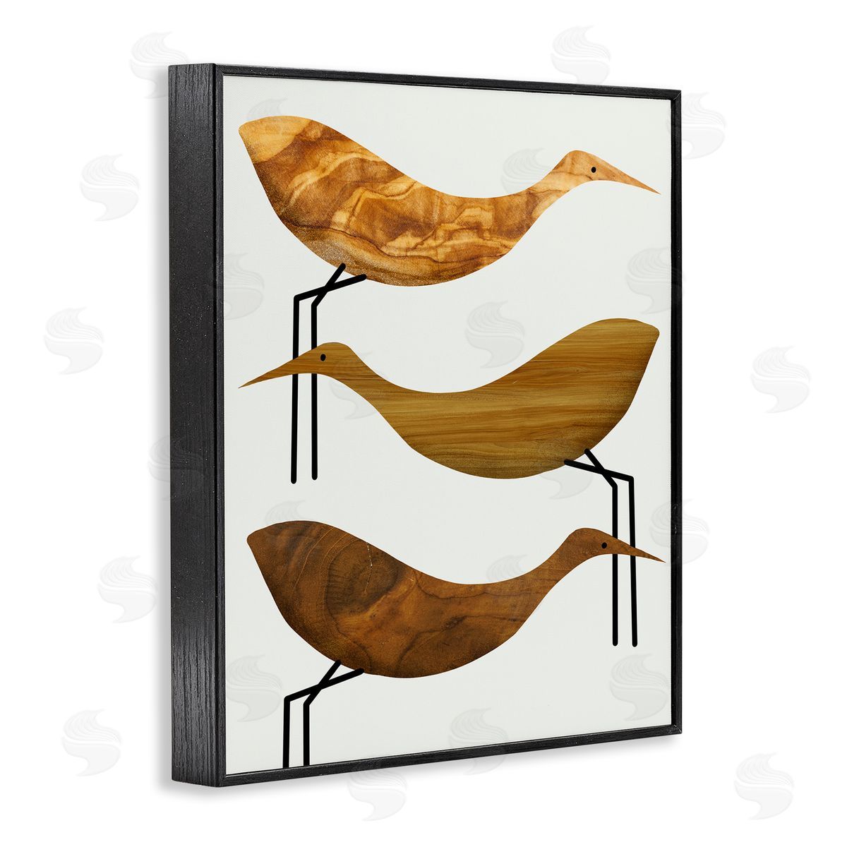 Stupell Studio Abstract Wooden Pattern Storks Rustic Black Framed Giclee Wall Art
