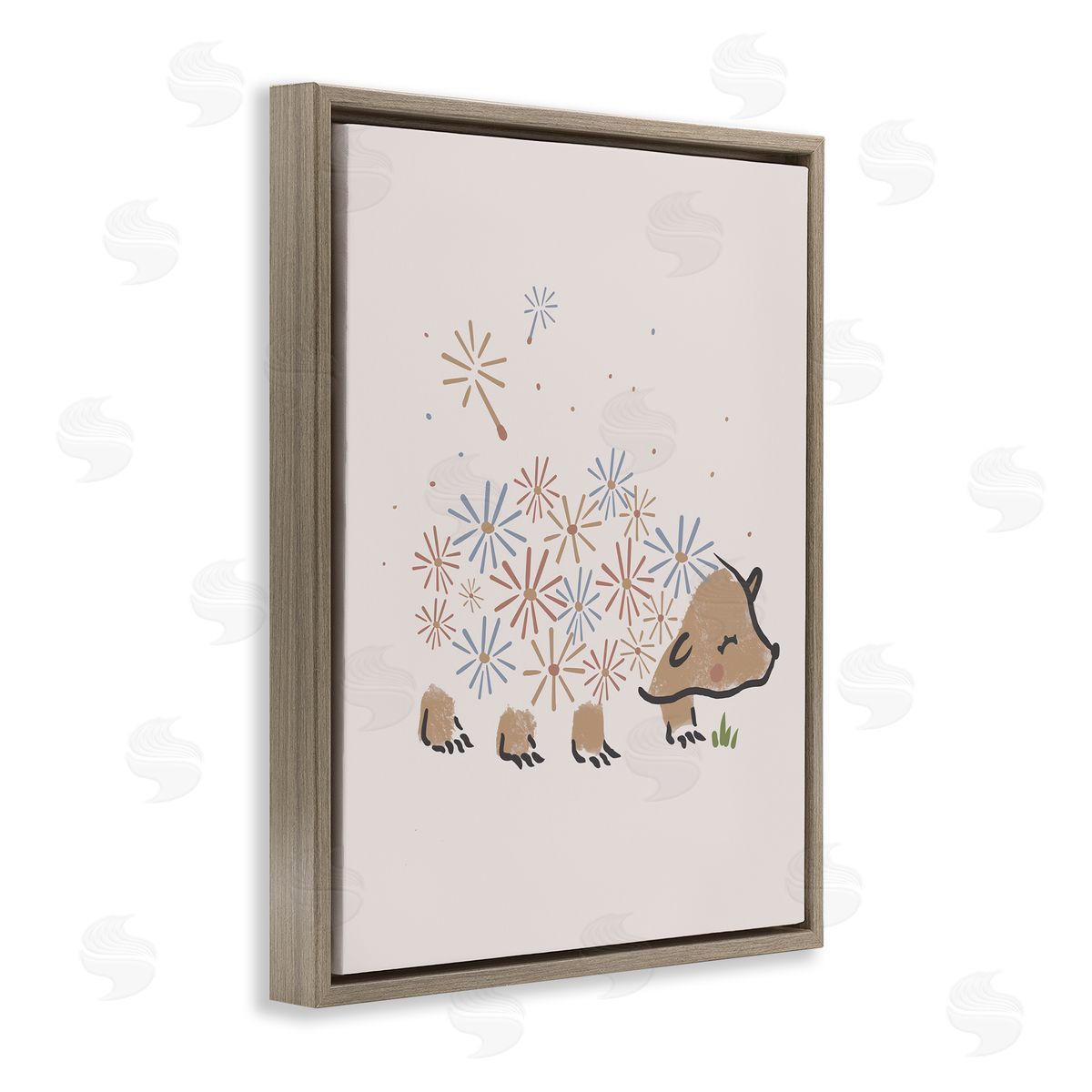 Stupell Studio Dandelion Flower Hedgehog Cute Animal Brown Floater Frame Canvas Art