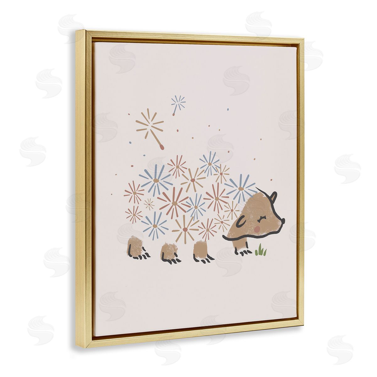 Stupell Studio Dandelion Flower Hedgehog Cute Animal Gold Floater Frame Canvas Art