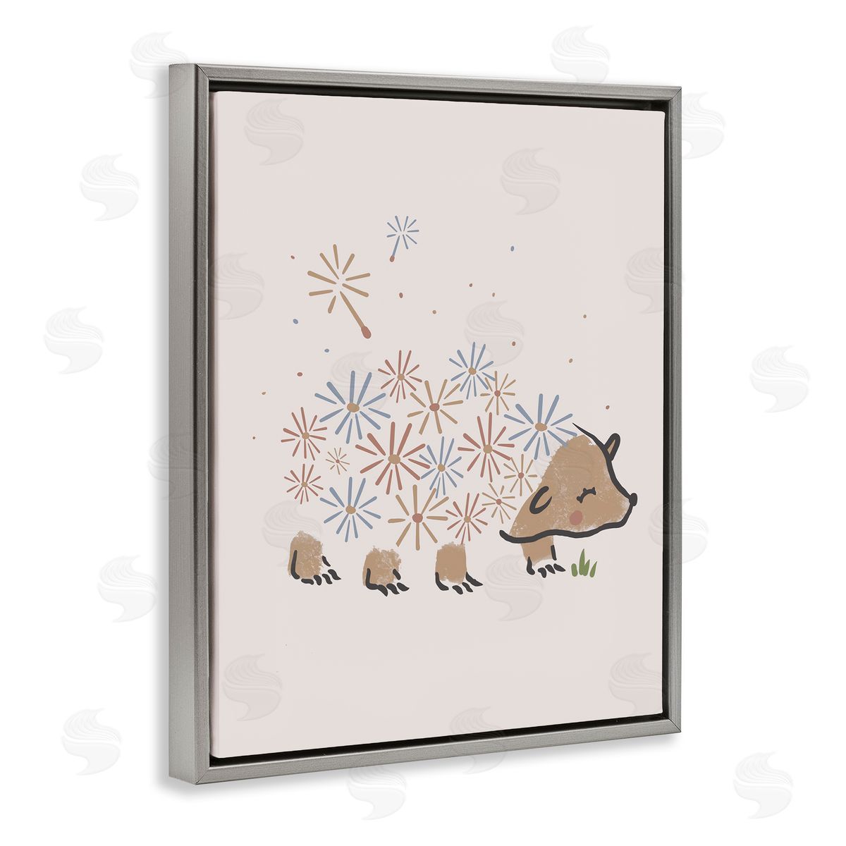 Stupell Studio Dandelion Flower Hedgehog Cute Animal Gray Floater Frame Canvas Art