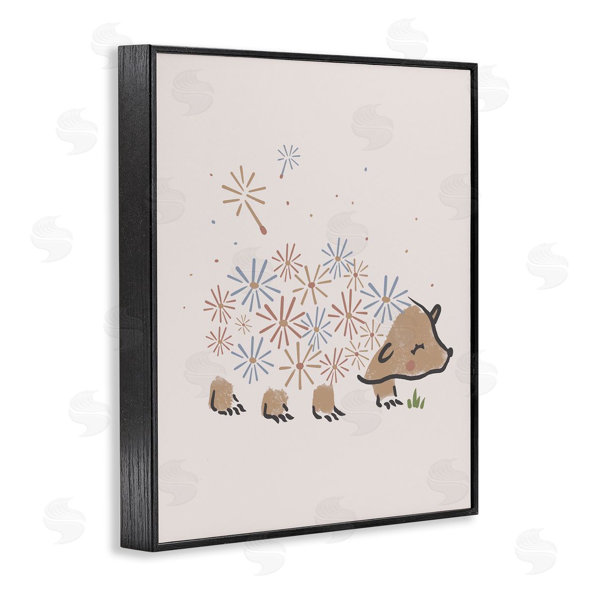 Stupell Studio Dandelion Flower Hedgehog Cute Animal Black Framed Giclee Wall Art