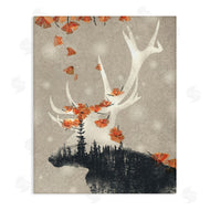 Ziwei Li | Forest Elk Silhouette Orange Florals