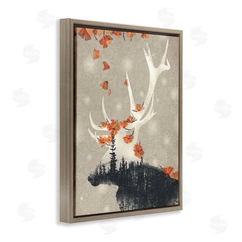 Ziwei Li | Forest Elk Silhouette Orange Florals