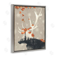 Ziwei Li | Forest Elk Silhouette Orange Florals