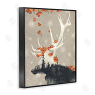 Ziwei Li | Forest Elk Silhouette Orange Florals