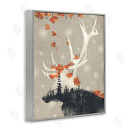 Ziwei Li | Forest Elk Silhouette Orange Florals