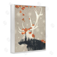 Ziwei Li | Forest Elk Silhouette Orange Florals