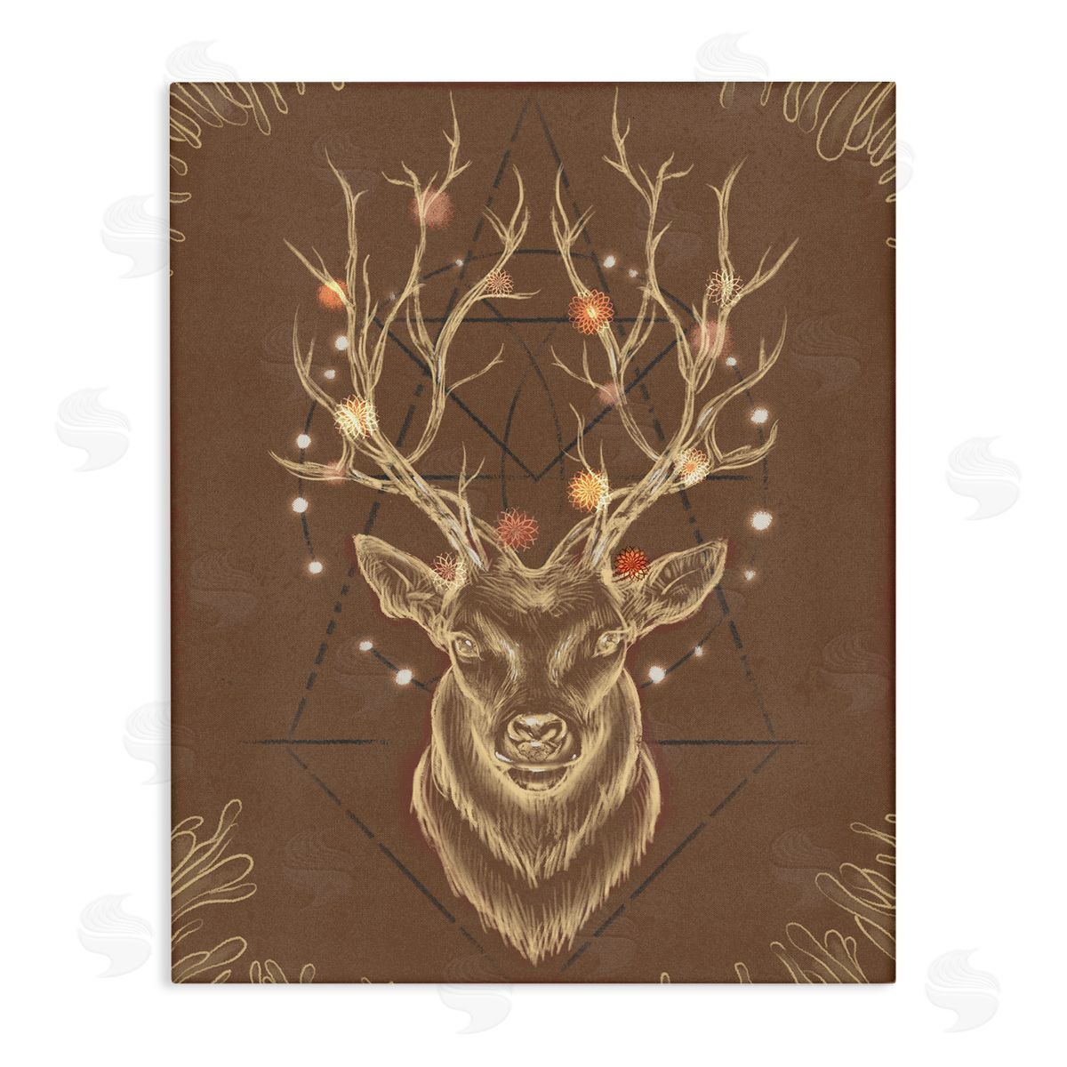 Ziwei Li Rustic Deer Antlers Geometric Sketch Canvas Wall Art