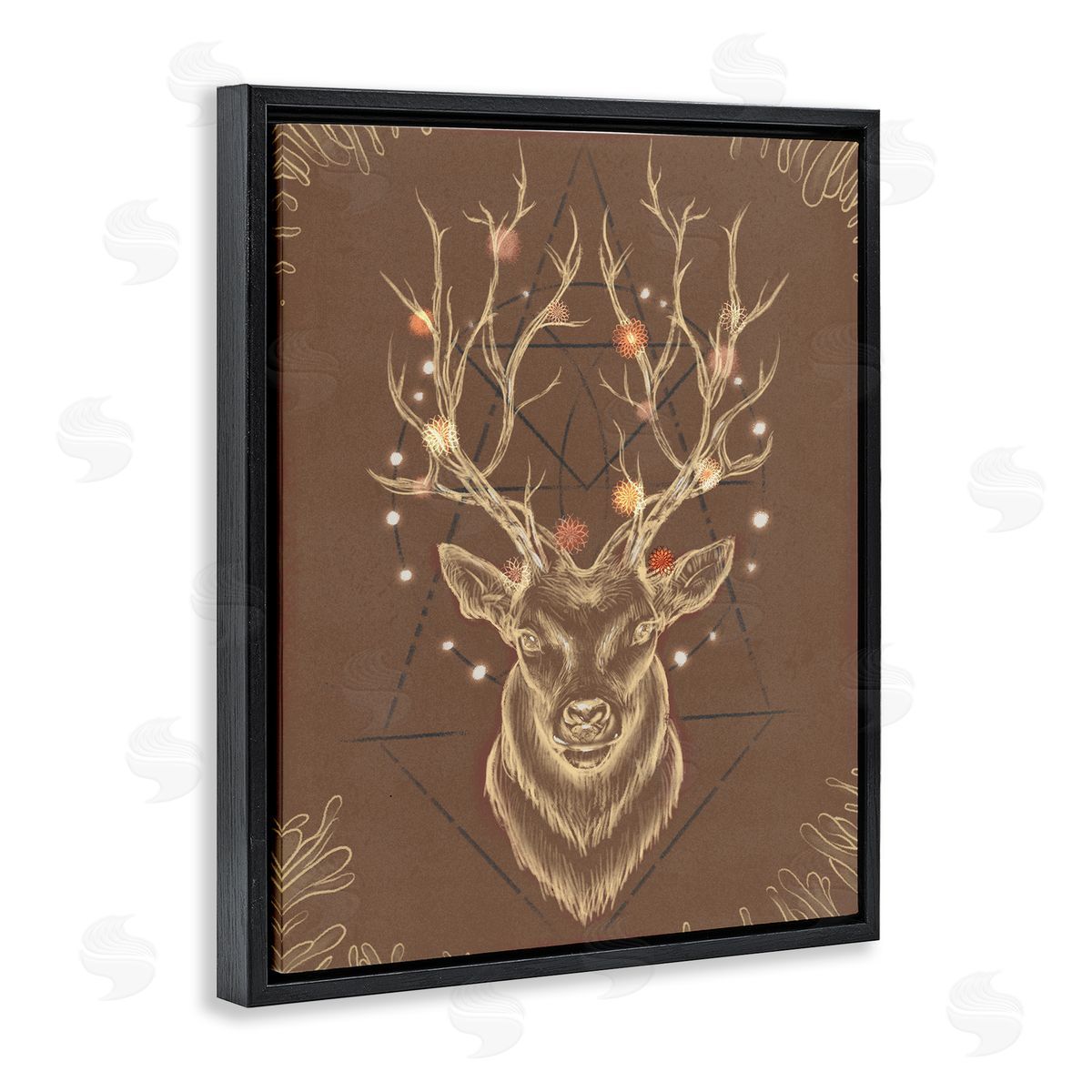 Ziwei Li Rustic Deer Antlers Geometric Sketch Black Floater Frame Canvas Art