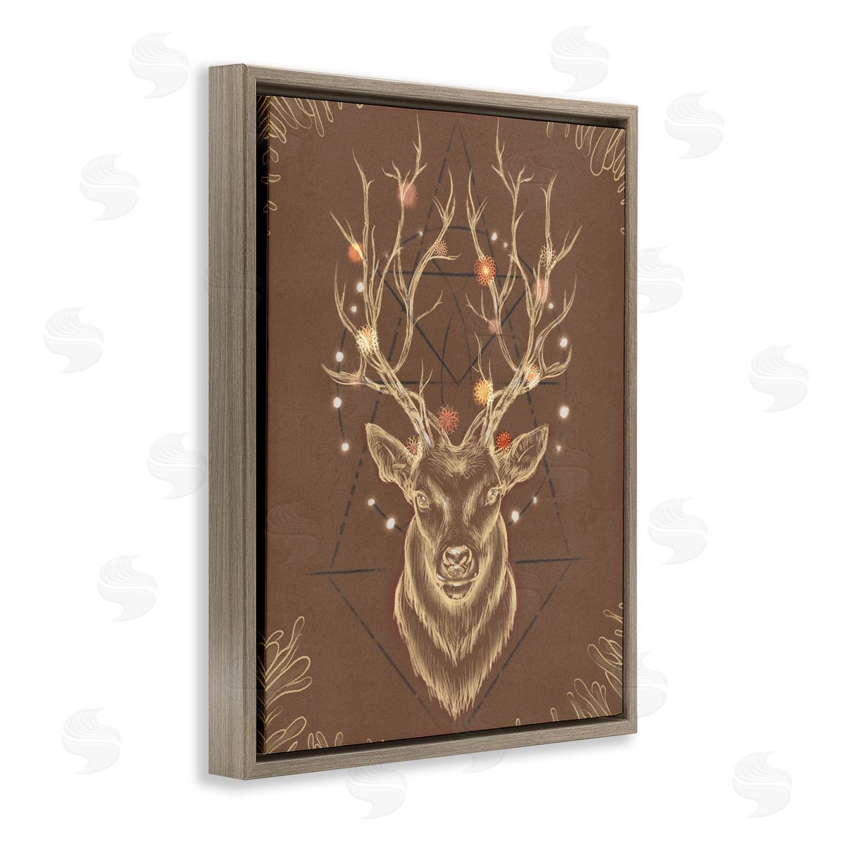 Ziwei Li Rustic Deer Antlers Geometric Sketch Brown Floater Frame Canvas Art