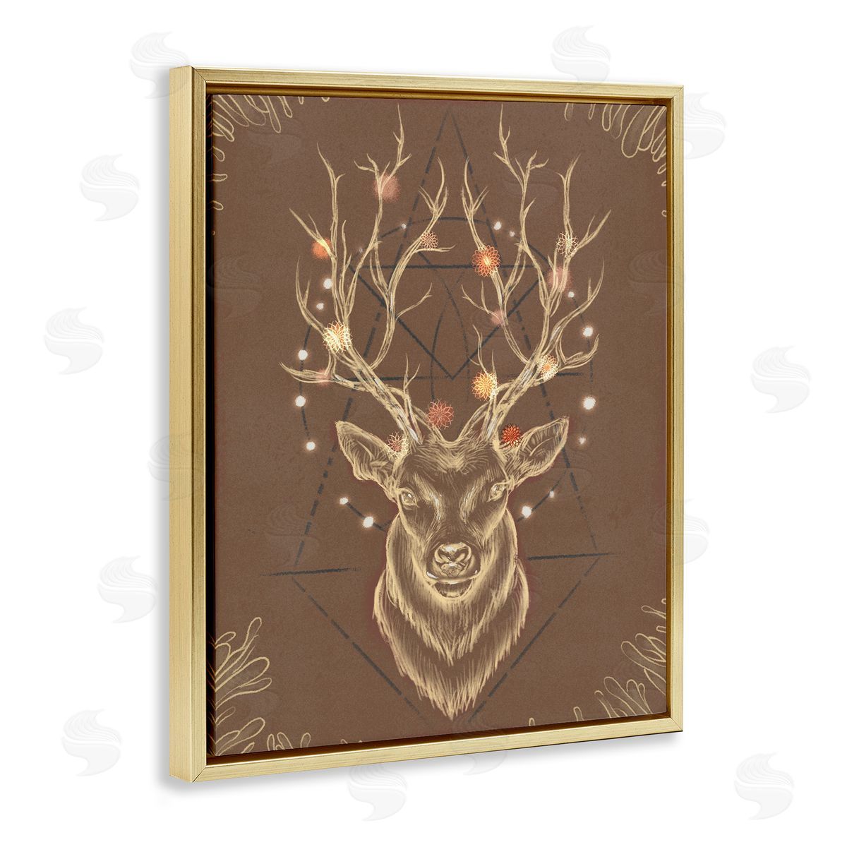 Ziwei Li Rustic Deer Antlers Geometric Sketch Gold Floater Frame Canvas Art