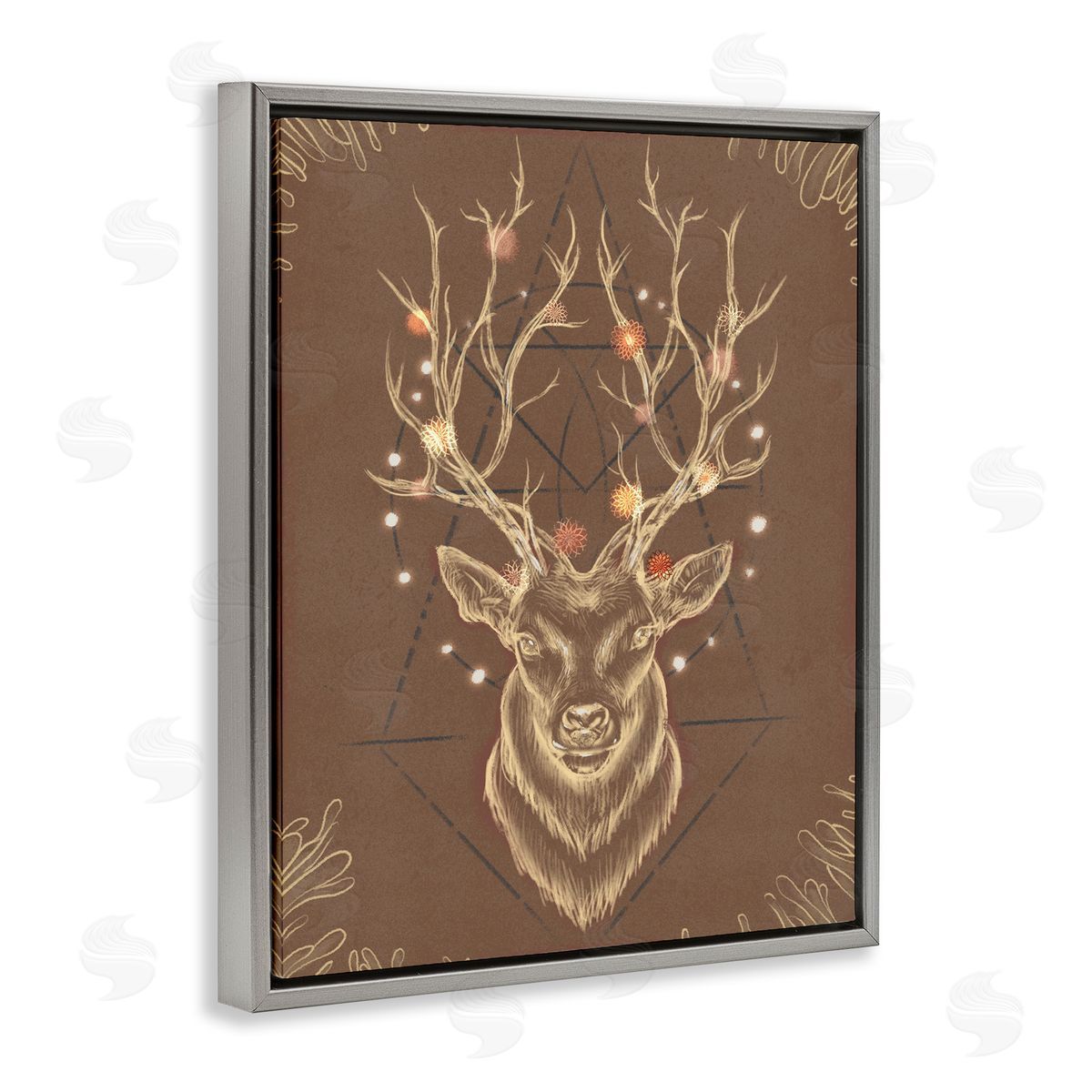 Ziwei Li Rustic Deer Antlers Geometric Sketch Gray Floater Frame Canvas Art